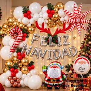 SET DE GLOBOS ARCO XL FELIZ NAVIDAD (YW-09629) 72 UNIDADES